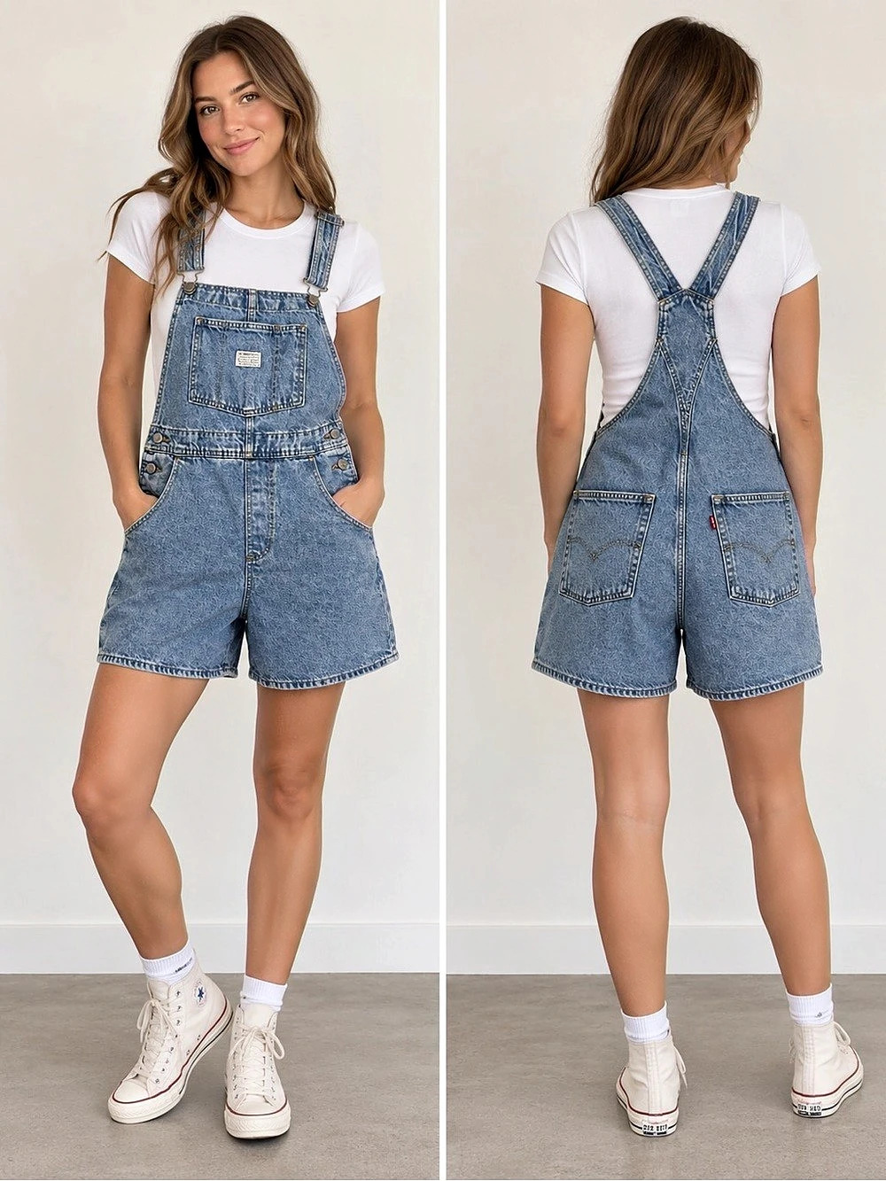 Levi’s Two Horse Brand Denim Short Overalls Blue Jean Shortalls Size Small